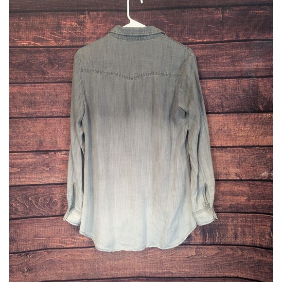Cloth & Stone button up hombre grey beige blouse v-neck with front pocket Small - Picture 3 of 6